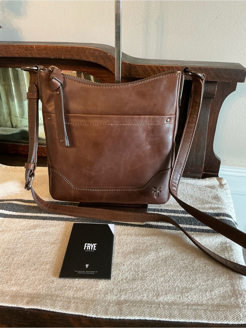 NWOT Frye Melissa Swing Leather Crossbody Dark Brown Retail $198.